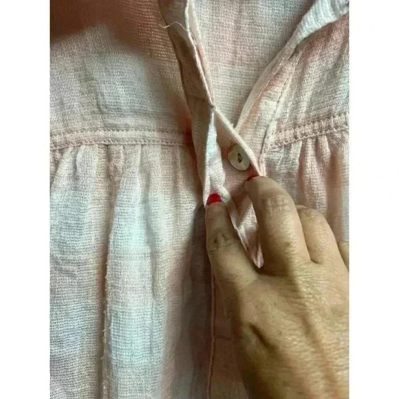 Free People Hey There Sunshine Button Down Pink and White Checks Blouse Medium - Picture 8 of 9